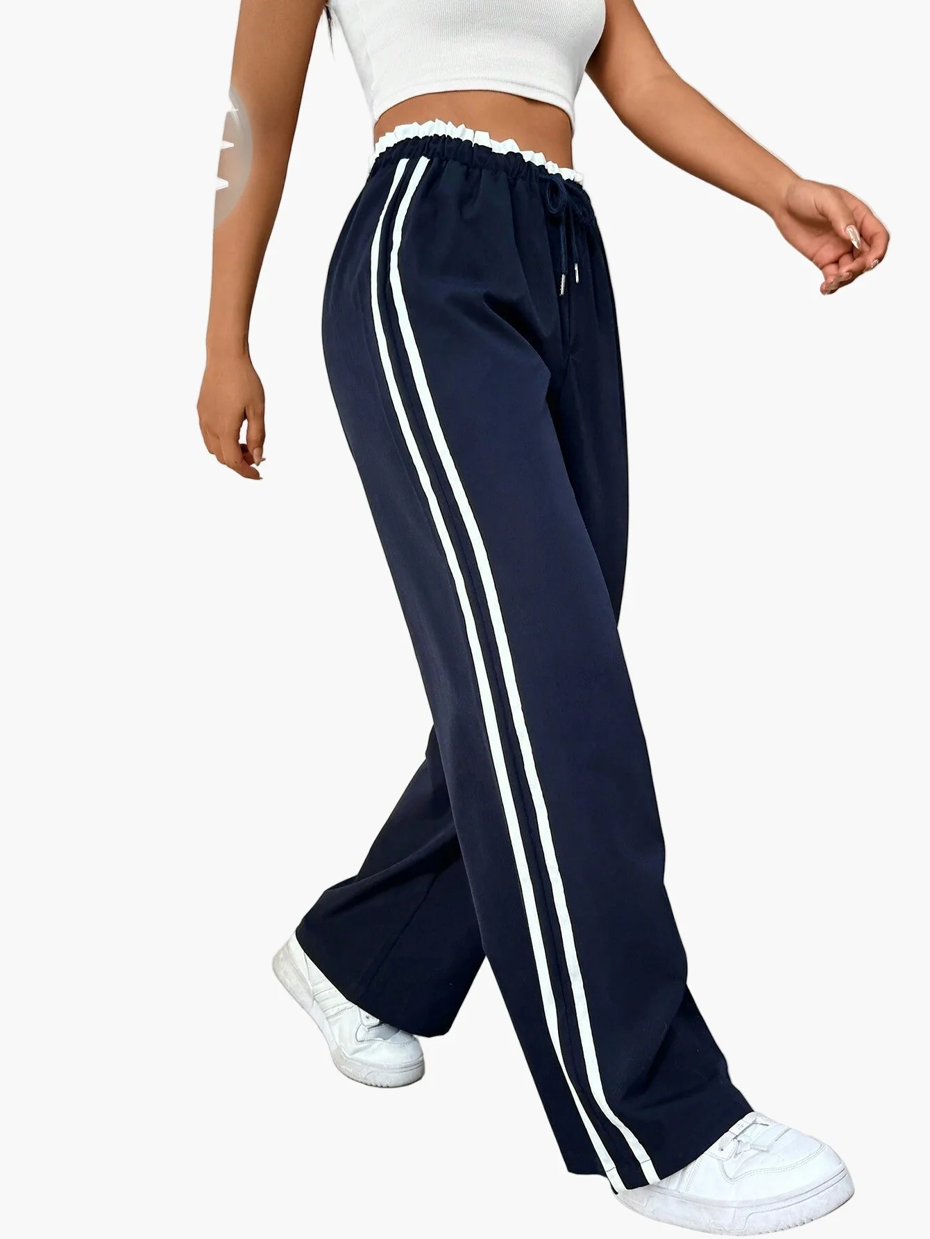 Pantalon large sport femme style streetwear à bandes – coupe décontractée idéale pour le quotidien - Image 9